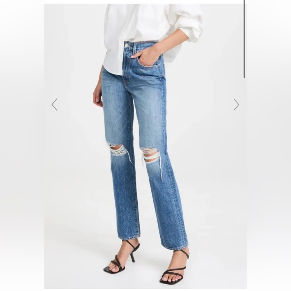 SLVRLAKE London Straight Gimme‎ Shelter Light Blue Distressed Jeans